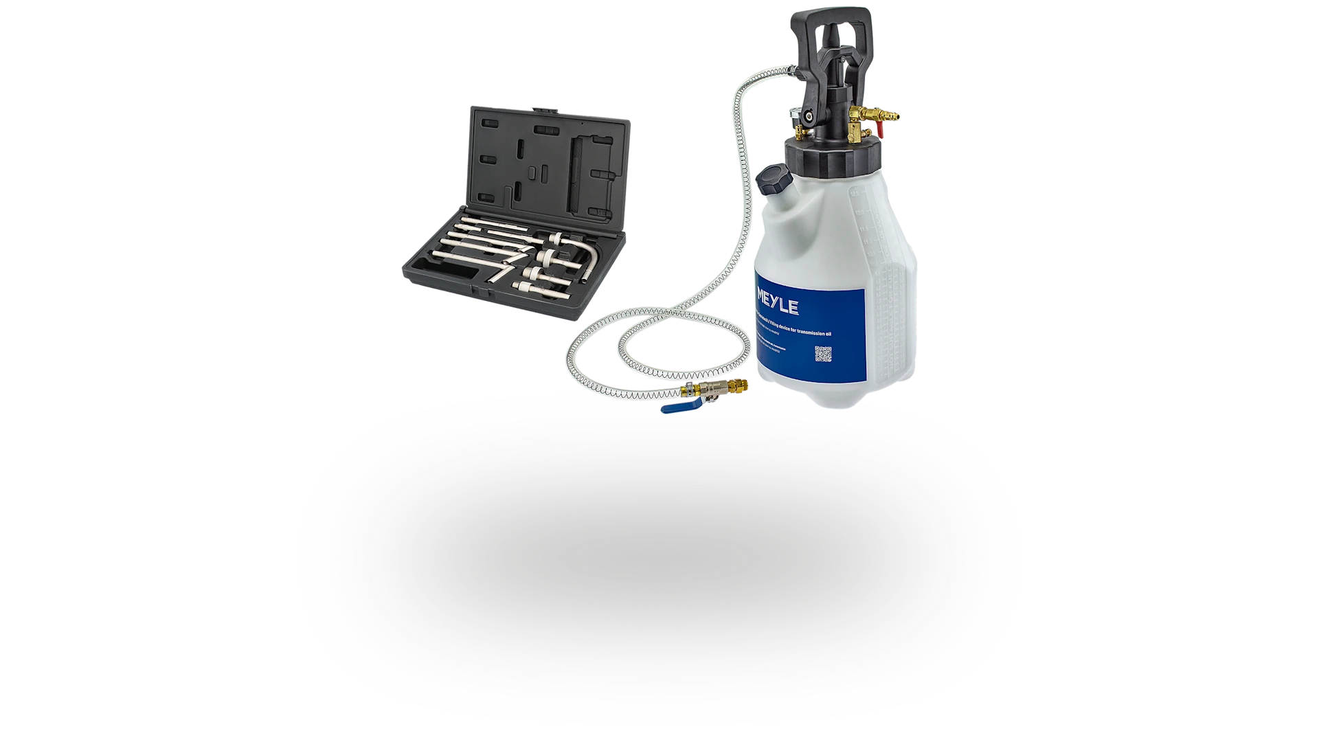 Photo of a MEYLE filling device for changing transmission oil.